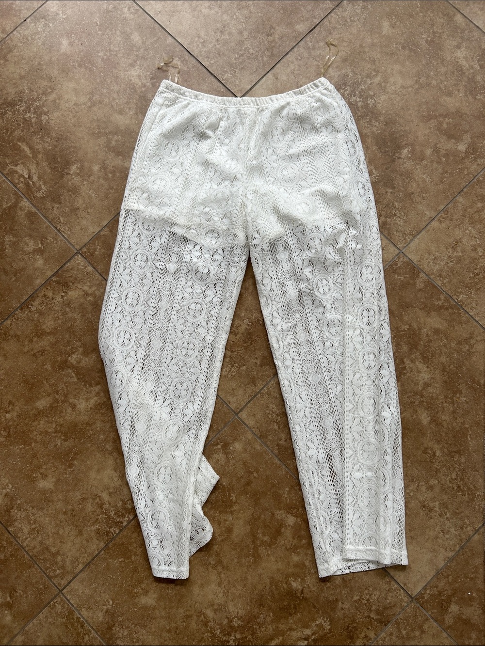 White Crochet Lace Pants - Lightweight Women's Trousers
